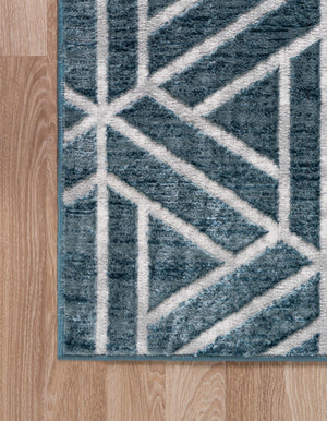 Blue 2' 11 x 19' 8 Matrix Trellis Runner Area Rug 100% Polyester Geometric Pattern Modern Carpet for Living, Dining, Bedroom, Office for Sale at Rug Engine