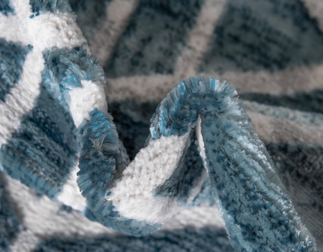 Blue 2' 11 x 19' 8 Matrix Trellis Runner Area Rug 100% Polyester Geometric Pattern Modern Carpet for Living, Dining, Bedroom, Office for Sale at Rug Engine