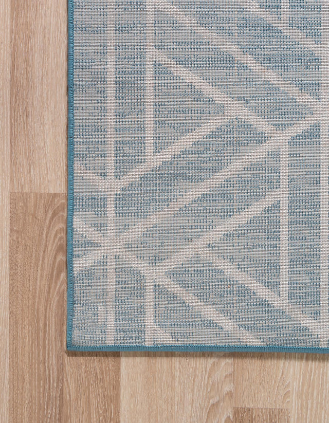 Blue 2' 11 x 19' 8 Matrix Trellis Runner Area Rug 100% Polyester Geometric Pattern Modern Carpet for Living, Dining, Bedroom, Office for Sale at Rug Engine