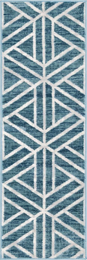 Blue 2' x 6' 1 Matrix Trellis Runner Area Rug 100% Polyester Geometric Pattern Modern Carpet for Living, Dining, Bedroom, Office for Sale at Rug Engine