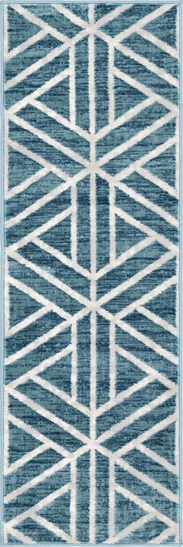 Blue 2' x 6' 1 Matrix Trellis Runner Area Rug 100% Polyester Geometric Pattern Modern Carpet for Living, Dining, Bedroom, Office for Sale at Rug Engine