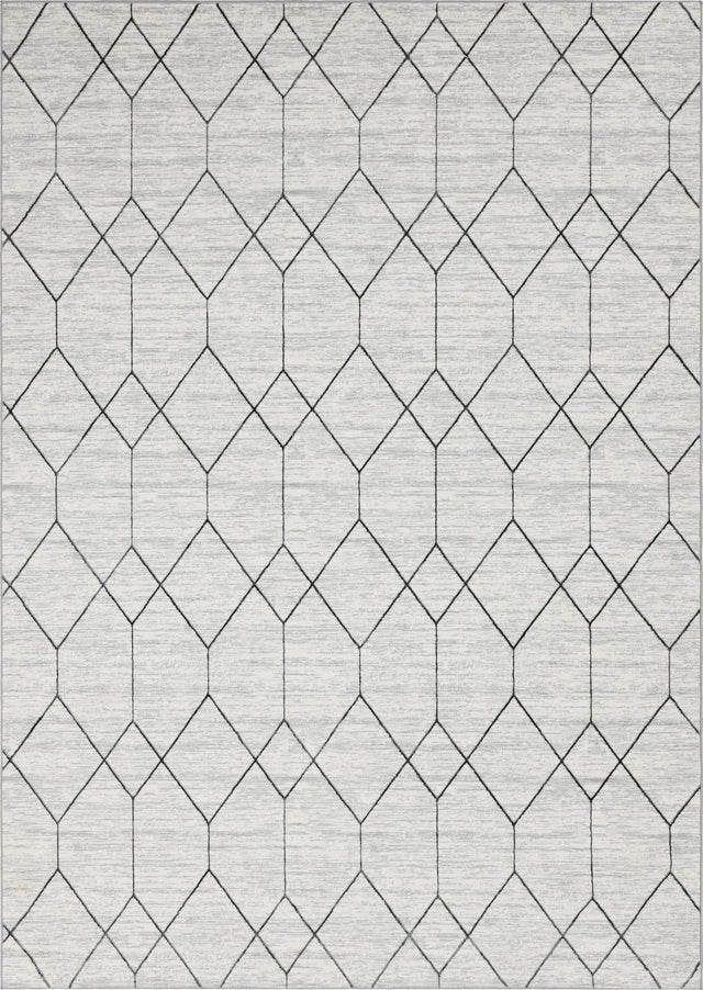 White 9' 10 x 14' Matrix Trellis Rectangle Area Rug 100% Polyester Geometric Pattern Modern Carpet for Living, Dining, Bedroom, Office for Sale at Rug Engine