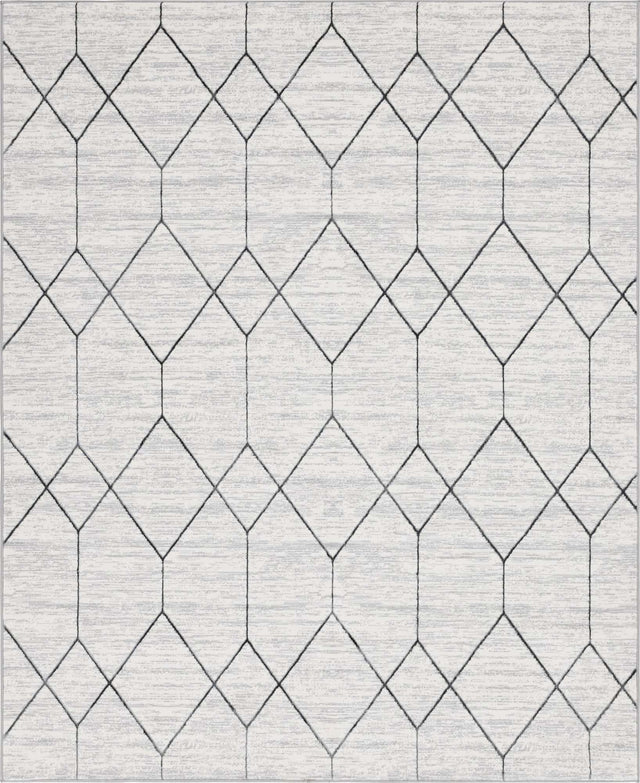 White 8' x 10' Matrix Trellis Rectangle Area Rug 100% Polyester Geometric Pattern Modern Carpet for Living, Dining, Bedroom, Office for Sale at Rug Engine