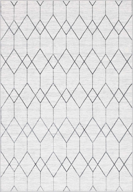 White 7' 1 x 10' Matrix Trellis Rectangle Area Rug 100% Polyester Geometric Pattern Modern Carpet for Living, Dining, Bedroom, Office for Sale at Rug Engine