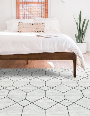 White 3' 3 x 5' 3 Matrix Trellis Rectangle Area Rug 100% Polyester Geometric Pattern Modern Carpet for Living, Dining, Bedroom, Office for Sale at Rug Engine