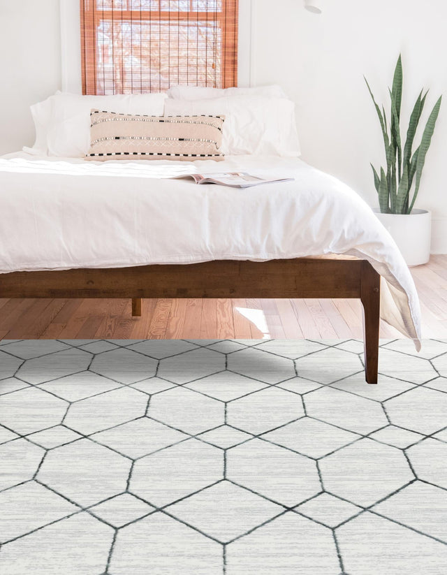 White 8' x 10' Matrix Trellis Rectangle Area Rug 100% Polyester Geometric Pattern Modern Carpet for Living, Dining, Bedroom, Office for Sale at Rug Engine