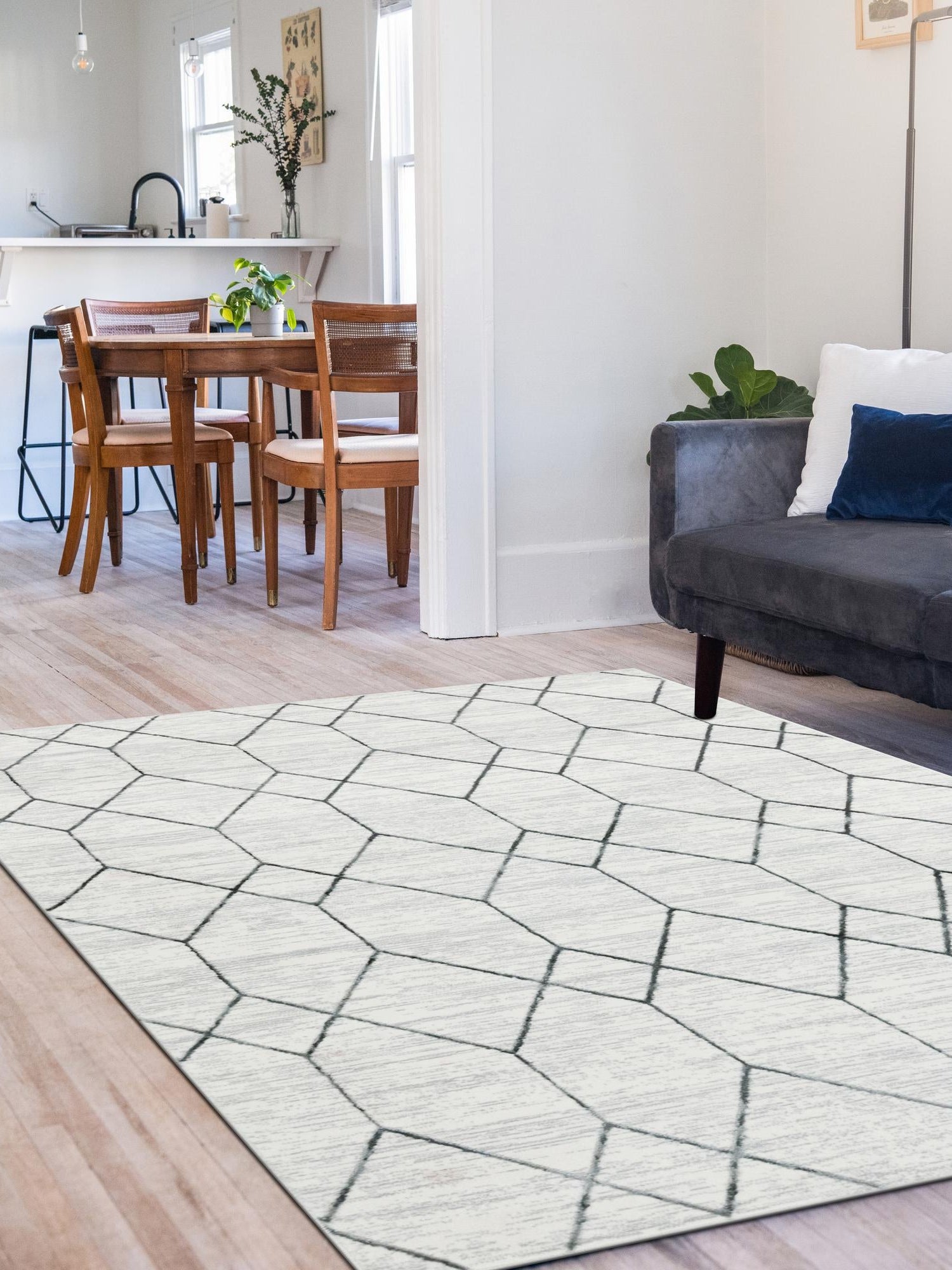 White 6' x 9' Matrix Trellis Rectangle Area Rug 100% Polyester Geometric Pattern Modern Carpet for Living, Dining, Bedroom, Office for Sale at Rug Engine