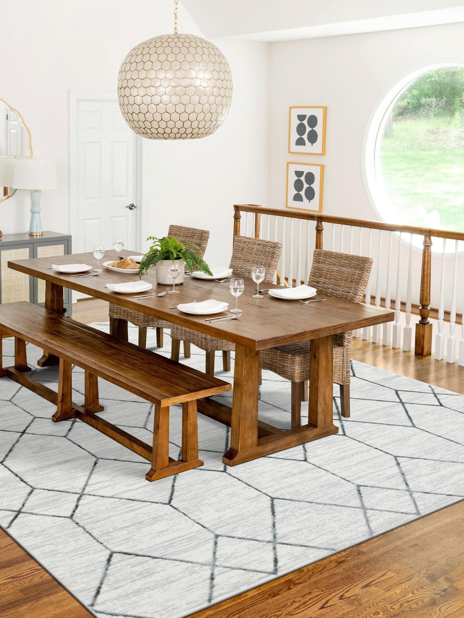 White 3' 3 x 5' 3 Matrix Trellis Rectangle Area Rug 100% Polyester Geometric Pattern Modern Carpet for Living, Dining, Bedroom, Office for Sale at Rug Engine