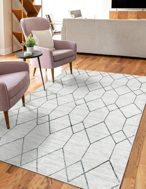 White 7' 1 x 10' Matrix Trellis Rectangle Area Rug 100% Polyester Geometric Pattern Modern Carpet for Living, Dining, Bedroom, Office for Sale at Rug Engine