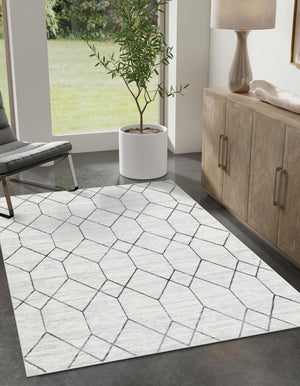 White 8' x 10' Matrix Trellis Rectangle Area Rug 100% Polyester Geometric Pattern Modern Carpet for Living, Dining, Bedroom, Office for Sale at Rug Engine