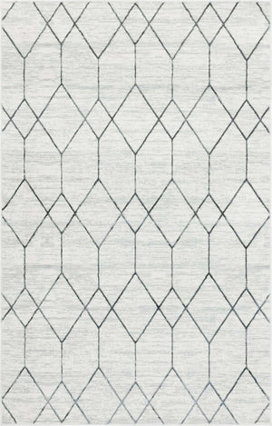 White 5' x 8' Matrix Trellis Rectangle Area Rug 100% Polyester Geometric Pattern Modern Carpet for Living, Dining, Bedroom, Office for Sale at Rug Engine