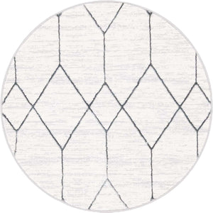 White 3' 3 x 3' 3 Matrix Trellis Round Area Rug 100% Polyester Geometric Pattern Modern Carpet for Living, Dining, Bedroom, Office for Sale at Rug Engine