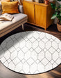 White 8' x 8' Matrix Trellis Round Area Rug 100% Polyester Geometric Pattern Modern Carpet for Living, Dining, Bedroom, Office for Sale at Rug Engine