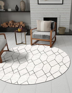 White 7' x 7' Matrix Trellis Round Area Rug 100% Polyester Geometric Pattern Modern Carpet for Living, Dining, Bedroom, Office for Sale at Rug Engine