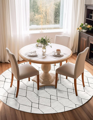White 3' 3 x 3' 3 Matrix Trellis Round Area Rug 100% Polyester Geometric Pattern Modern Carpet for Living, Dining, Bedroom, Office for Sale at Rug Engine