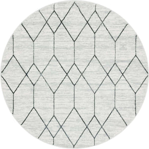 White 5' 1 x 5' 1 Matrix Trellis Round Area Rug 100% Polyester Geometric Pattern Modern Carpet for Living, Dining, Bedroom, Office for Sale at Rug Engine
