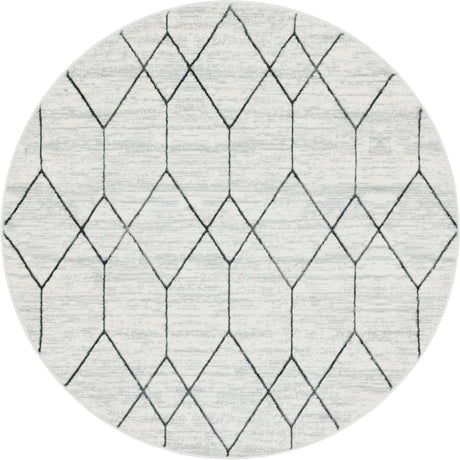 White 5' 1 x 5' 1 Matrix Trellis Round Area Rug 100% Polyester Geometric Pattern Modern Carpet for Living, Dining, Bedroom, Office for Sale at Rug Engine
