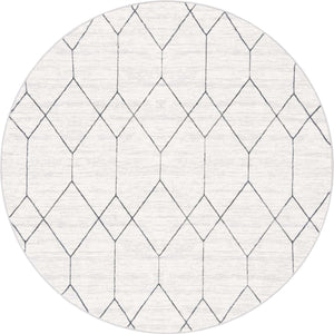 White 8' x 8' Matrix Trellis Round Area Rug 100% Polyester Geometric Pattern Modern Carpet for Living, Dining, Bedroom, Office for Sale at Rug Engine
