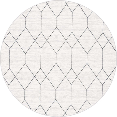 White 8' x 8' Matrix Trellis Round Area Rug 100% Polyester Geometric Pattern Modern Carpet for Living, Dining, Bedroom, Office for Sale at Rug Engine
