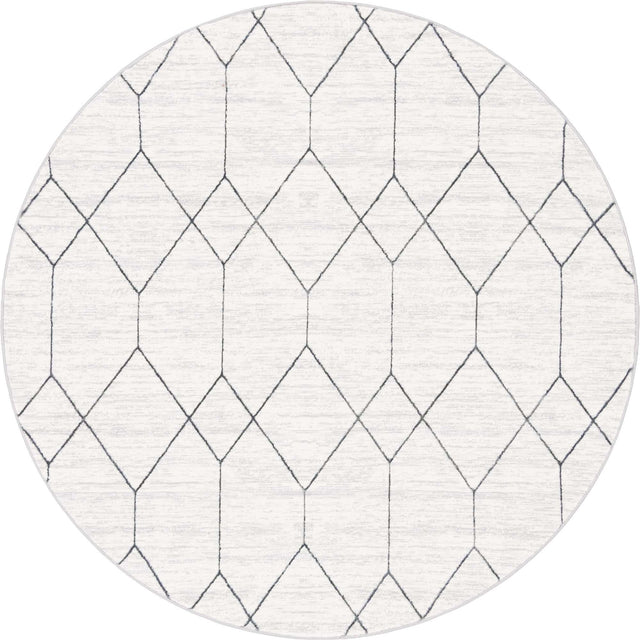 White 8' x 8' Matrix Trellis Round Area Rug 100% Polyester Geometric Pattern Modern Carpet for Living, Dining, Bedroom, Office for Sale at Rug Engine