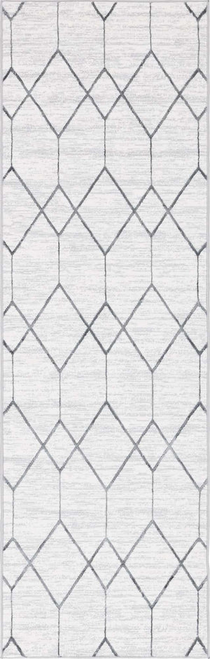 White 3' x 10' Matrix Trellis Runner Area Rug 100% Polyester Geometric Pattern Modern Carpet for Living, Dining, Bedroom, Office for Sale at Rug Engine
