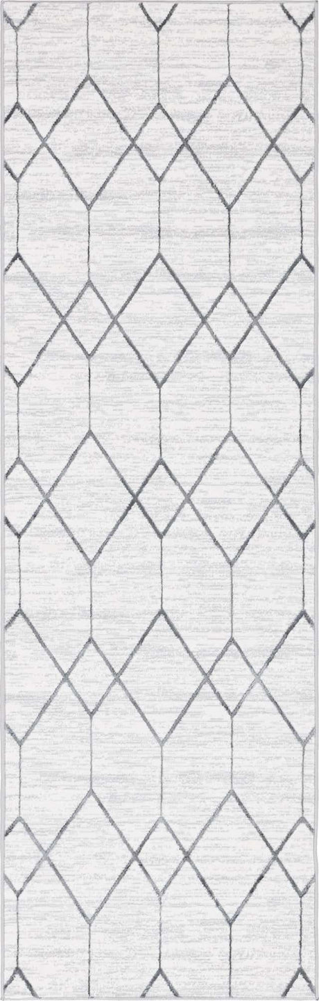 White 3' x 10' Matrix Trellis Runner Area Rug 100% Polyester Geometric Pattern Modern Carpet for Living, Dining, Bedroom, Office for Sale at Rug Engine