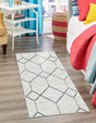 White 3' x 10' Matrix Trellis Runner Area Rug 100% Polyester Geometric Pattern Modern Carpet for Living, Dining, Bedroom, Office for Sale at Rug Engine