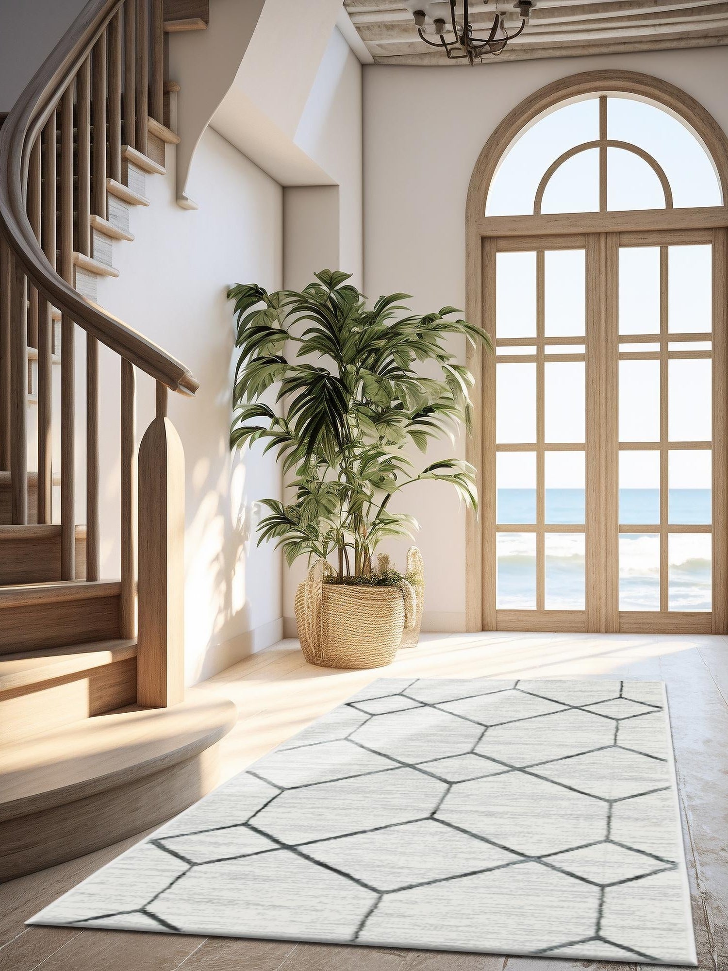White 2' 11 x 19' 8 Matrix Trellis Runner Area Rug 100% Polyester Geometric Pattern Modern Carpet for Living, Dining, Bedroom, Office for Sale at Rug Engine