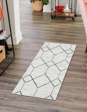 White 2' 7 x 13' Matrix Trellis Runner Area Rug 100% Polyester Geometric Pattern Modern Carpet for Living, Dining, Bedroom, Office for Sale at Rug Engine