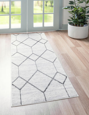 White 3' x 10' Matrix Trellis Runner Area Rug 100% Polyester Geometric Pattern Modern Carpet for Living, Dining, Bedroom, Office for Sale at Rug Engine