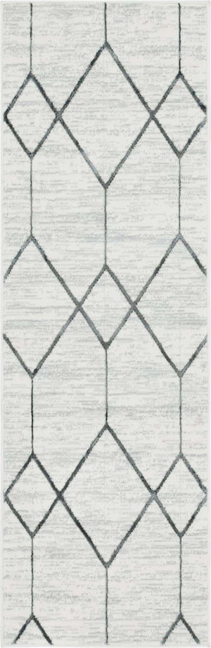 White 2' x 6' 1 Matrix Trellis Runner Area Rug 100% Polyester Geometric Pattern Modern Carpet for Living, Dining, Bedroom, Office for Sale at Rug Engine