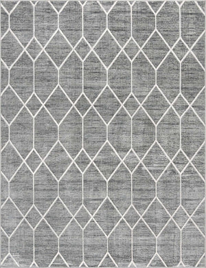 Gray 9' x 12' 2 Matrix Trellis Rectangle Area Rug 100% Polyester Geometric Pattern Modern Carpet for Living, Dining, Bedroom, Office for Sale at Rug Engine