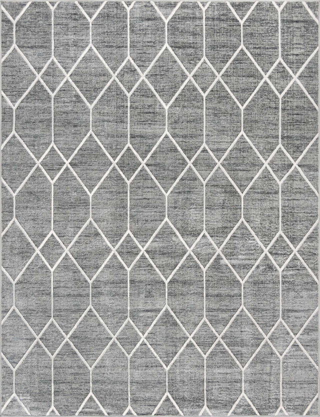 Gray 9' x 12' 2 Matrix Trellis Rectangle Area Rug 100% Polyester Geometric Pattern Modern Carpet for Living, Dining, Bedroom, Office for Sale at Rug Engine