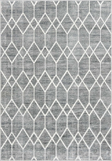 Gray 7' 1 x 10' Matrix Trellis Rectangle Area Rug 100% Polyester Geometric Pattern Modern Carpet for Living, Dining, Bedroom, Office for Sale at Rug Engine