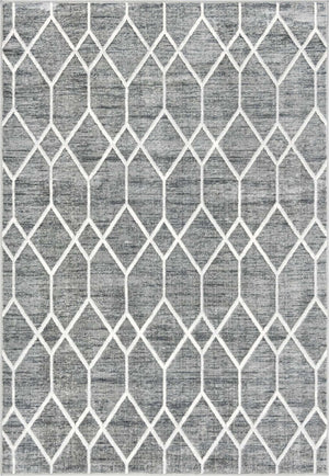 Gray 6' 1 x 9' Matrix Trellis Rectangle Area Rug 100% Polyester Geometric Pattern Modern Carpet for Living, Dining, Bedroom, Office for Sale at Rug Engine