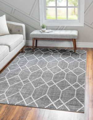 Gray 9' 10 x 14' 1 Matrix Trellis Rectangle Area Rug 100% Polyester Geometric Pattern Modern Carpet for Living, Dining, Bedroom, Office for Sale at Rug Engine