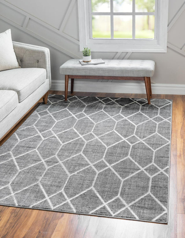 Gray 3' 3 x 5' 3 Matrix Trellis Rectangle Area Rug 100% Polyester Geometric Pattern Modern Carpet for Living, Dining, Bedroom, Office for Sale at Rug Engine
