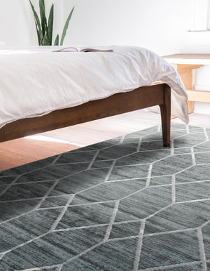 Gray 7' 1 x 10' Matrix Trellis Rectangle Area Rug 100% Polyester Geometric Pattern Modern Carpet for Living, Dining, Bedroom, Office for Sale at Rug Engine