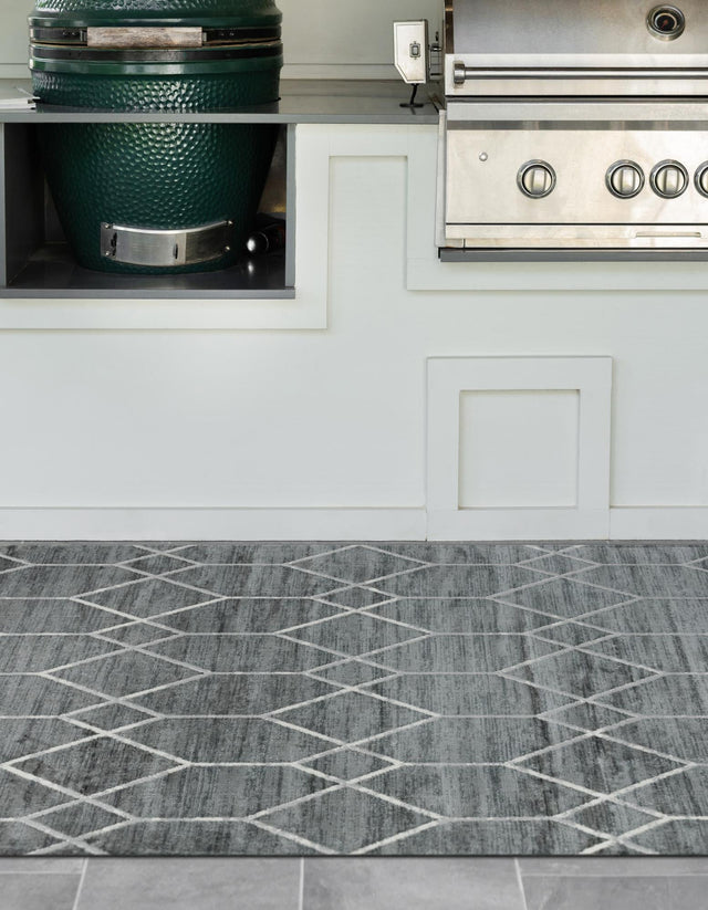 Gray 9' x 12' 2 Matrix Trellis Rectangle Area Rug 100% Polyester Geometric Pattern Modern Carpet for Living, Dining, Bedroom, Office for Sale at Rug Engine