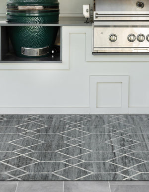 Gray 6' 1 x 9' Matrix Trellis Rectangle Area Rug 100% Polyester Geometric Pattern Modern Carpet for Living, Dining, Bedroom, Office for Sale at Rug Engine