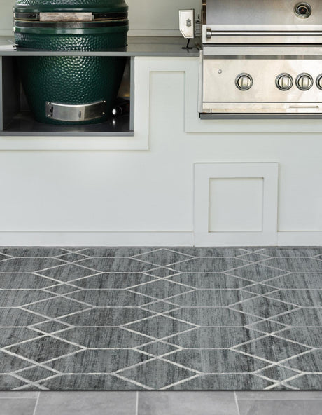 Gray 6' 1 x 9' Matrix Trellis Rectangle Area Rug 100% Polyester Geometric Pattern Modern Carpet for Living, Dining, Bedroom, Office for Sale at Rug Engine