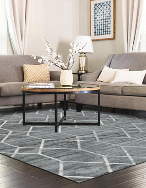 Gray 6' 1 x 9' Matrix Trellis Rectangle Area Rug 100% Polyester Geometric Pattern Modern Carpet for Living, Dining, Bedroom, Office for Sale at Rug Engine
