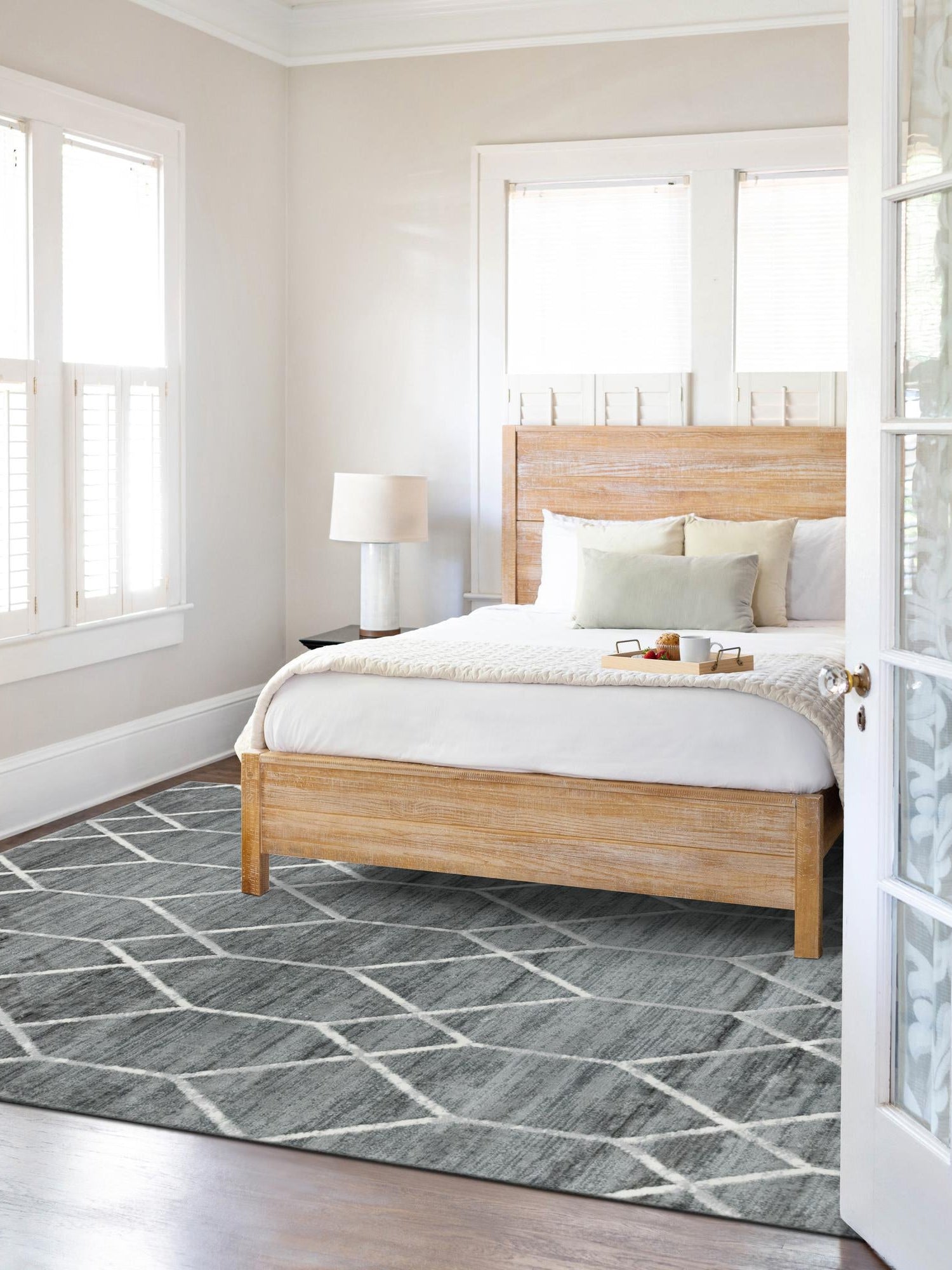 Gray 9' 10 x 14' 1 Matrix Trellis Rectangle Area Rug 100% Polyester Geometric Pattern Modern Carpet for Living, Dining, Bedroom, Office for Sale at Rug Engine