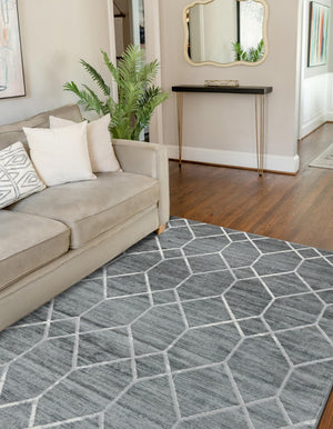 Gray 7' 1 x 10' Matrix Trellis Rectangle Area Rug 100% Polyester Geometric Pattern Modern Carpet for Living, Dining, Bedroom, Office for Sale at Rug Engine