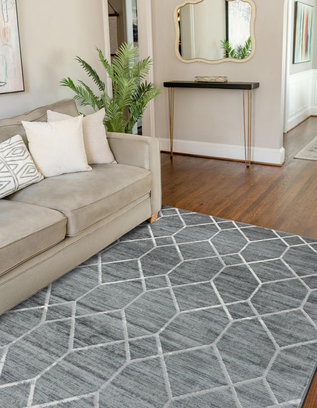 Gray 9' 10 x 14' 1 Matrix Trellis Rectangle Area Rug 100% Polyester Geometric Pattern Modern Carpet for Living, Dining, Bedroom, Office for Sale at Rug Engine