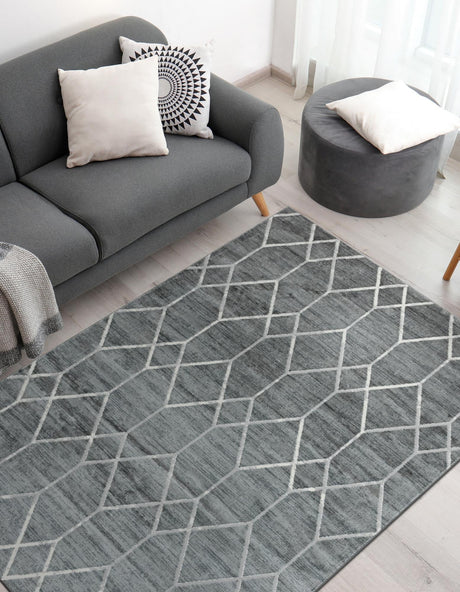 Gray 7' 1 x 10' Matrix Trellis Rectangle Area Rug 100% Polyester Geometric Pattern Modern Carpet for Living, Dining, Bedroom, Office for Sale at Rug Engine