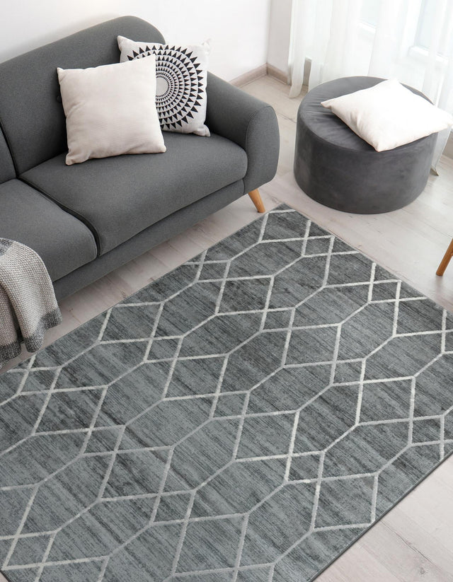 Gray 3' 3 x 5' 3 Matrix Trellis Rectangle Area Rug 100% Polyester Geometric Pattern Modern Carpet for Living, Dining, Bedroom, Office for Sale at Rug Engine