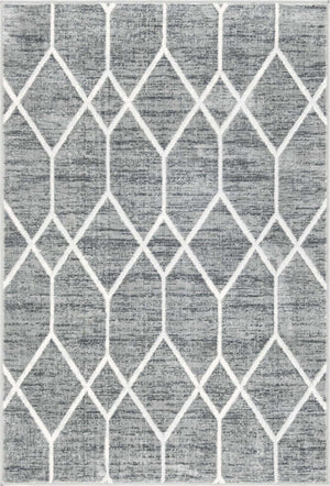 Gray 4' 1 x 6' 1 Matrix Trellis Rectangle Area Rug 100% Polyester Geometric Pattern Modern Carpet for Living, Dining, Bedroom, Office for Sale at Rug Engine