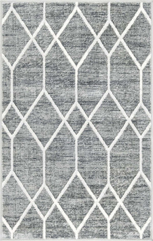 Gray 3' 3 x 5' 3 Matrix Trellis Rectangle Area Rug 100% Polyester Geometric Pattern Modern Carpet for Living, Dining, Bedroom, Office for Sale at Rug Engine