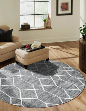 Gray 5' x 5' Matrix Trellis Round Area Rug 100% Polyester Geometric Pattern Modern Carpet for Living, Dining, Bedroom, Office for Sale at Rug Engine